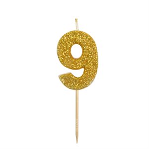 Gold Glitter Number 9 Candle 1 3 / 4"