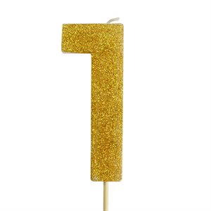 Gold Glitter Number 1 Candle 4"