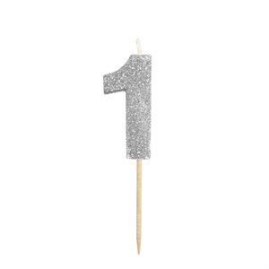 Silver Glitter Number 1 Candle 1 3 / 4"