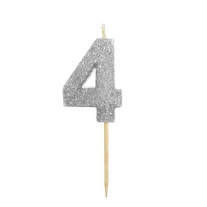 Silver Glitter Number 4 Candle 1 3 / 4"