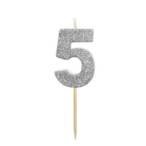 Silver Glitter Number 5 Candle 1 3 / 4"