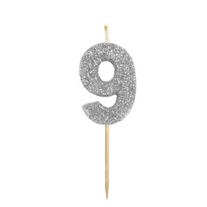 Silver Glitter Number 9 Candle 1 3 / 4"